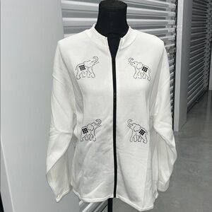 VINTAGE White Zip-Up Jacket with Elephant Design size L StClair international